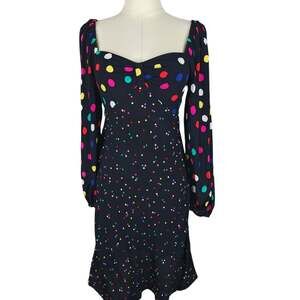RIXO x Target Black Multicolor Polka Dot Puff Sleeve Smocked Mini Dress Sz S